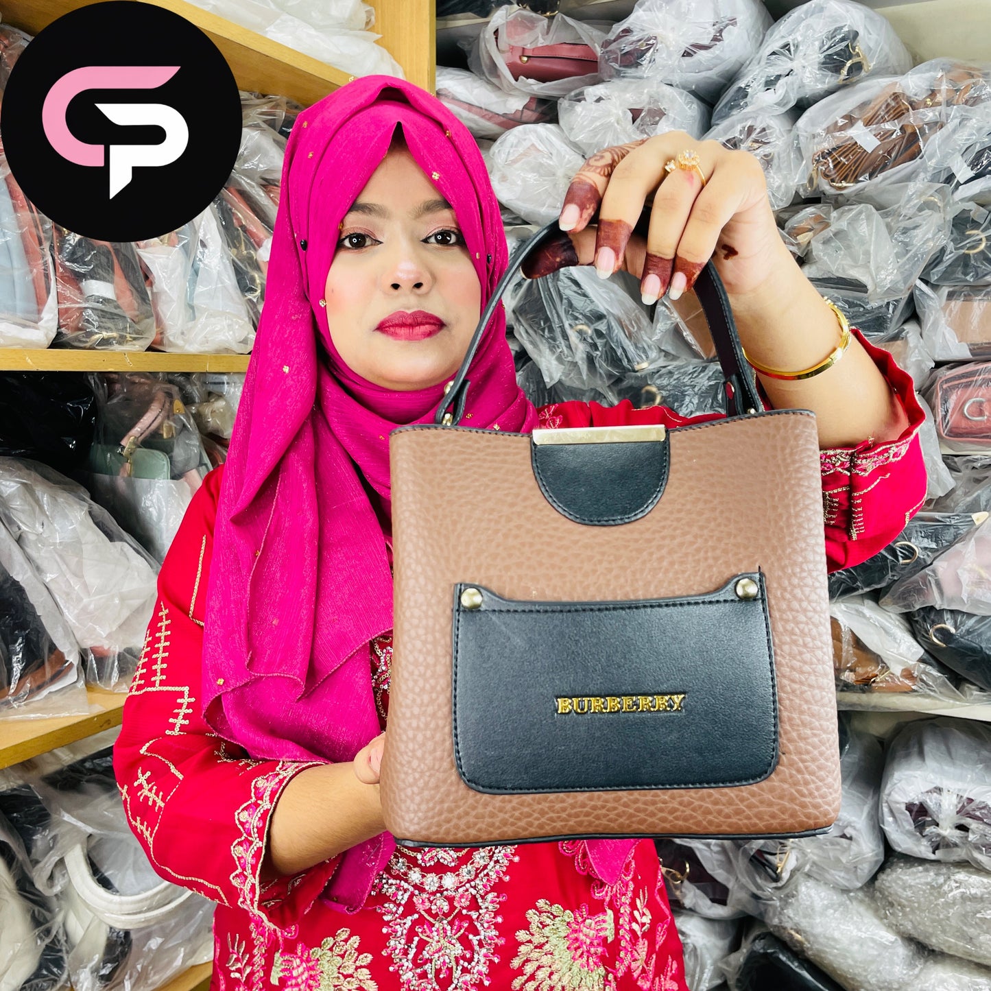 Brown Pebbled Mini Tote Bag with Front Pocket Detail