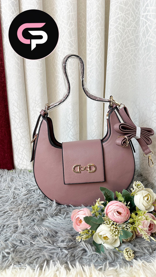 Blush onion Crescent Shoulder Bag with Gold Lock Detail