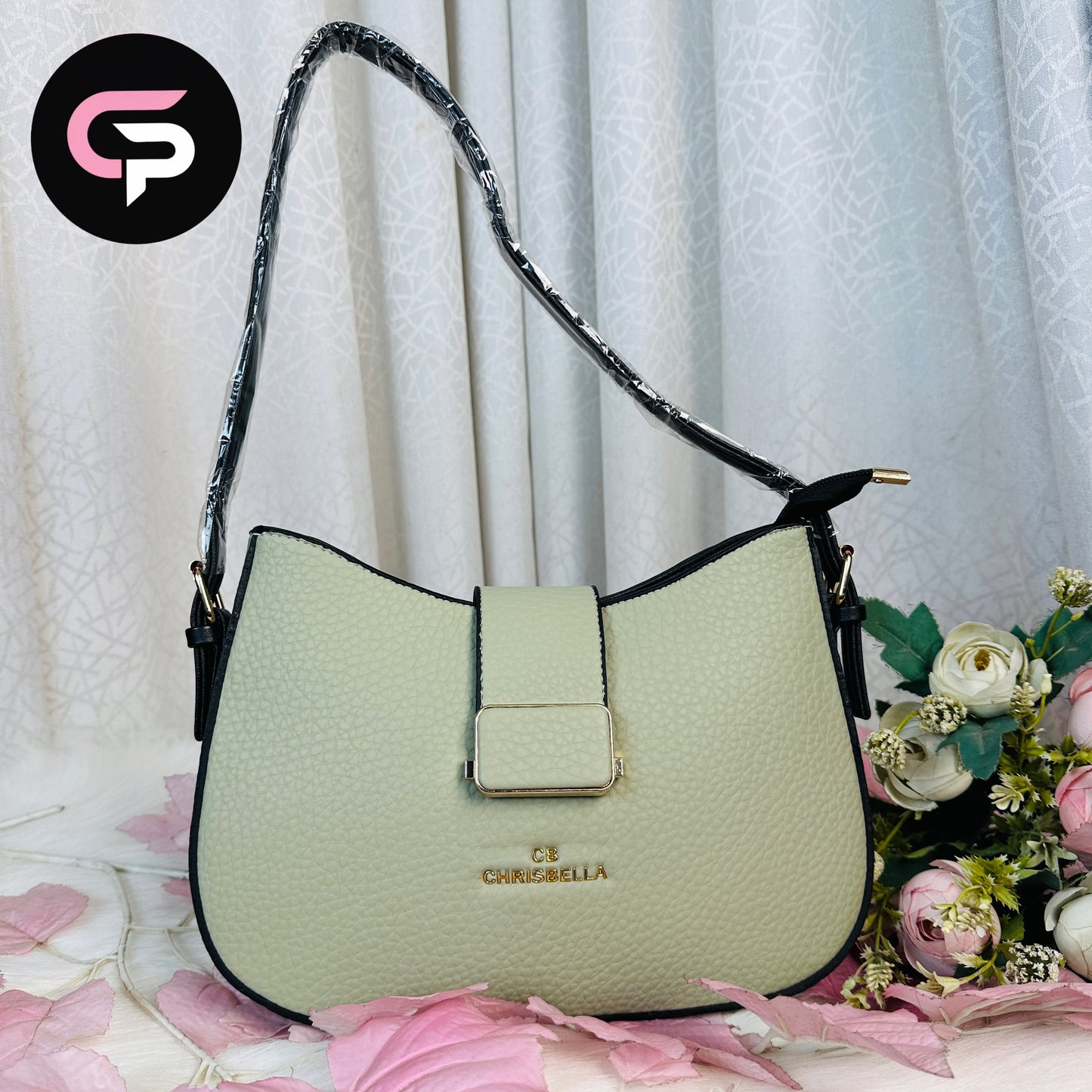 Light green Pebbled Shoulder Bag with Adjustable Strap