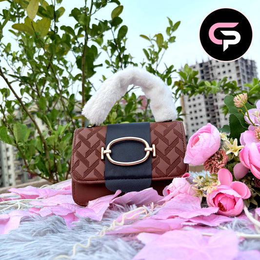 Luxury Fur Handle Mini Handbag for Women – coffee