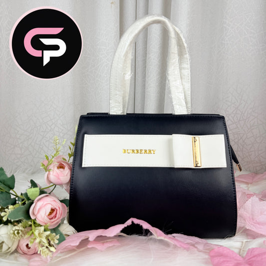 Elegant Contrast Panel Top Handle Handbag for Women – Classic Structured Purse