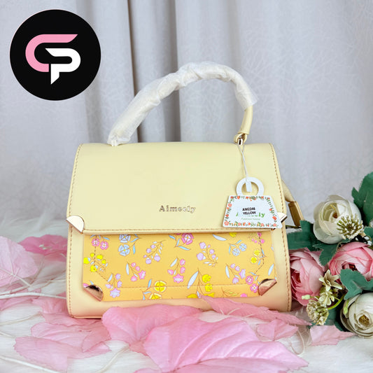 China Imported floral Panel yellow Top Handle Handbag for Women