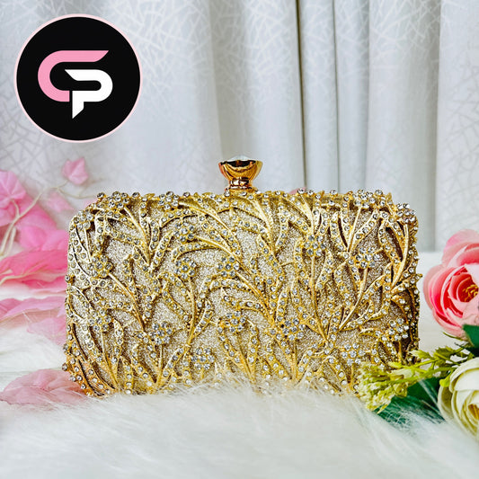 China Imported Golden Crystal Party Clutch Bag for Women