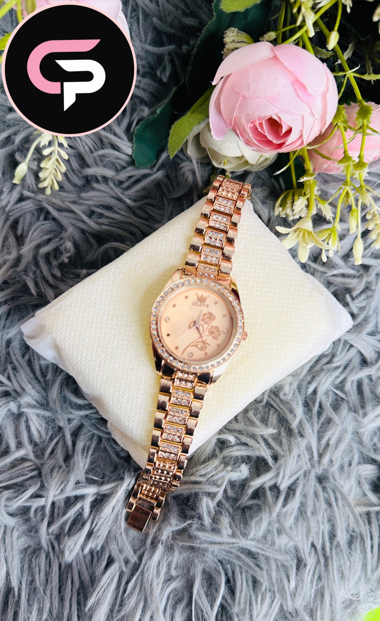 Luxury Rose Gold Crystal Bracelet Watch for Women
