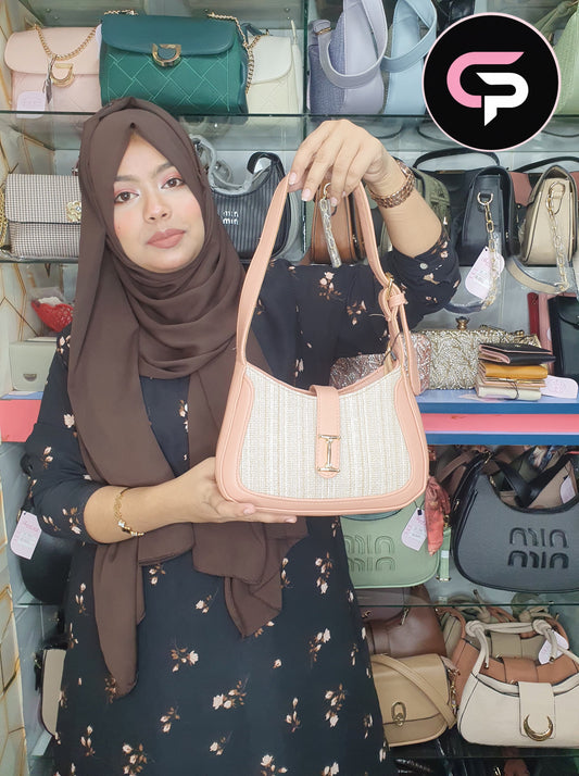 Peach Textured Shoulder Bag with Adjustable Strap