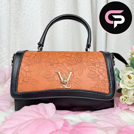 Embossed Floral Top Handle Handbag for Women – Elegant Structured bag