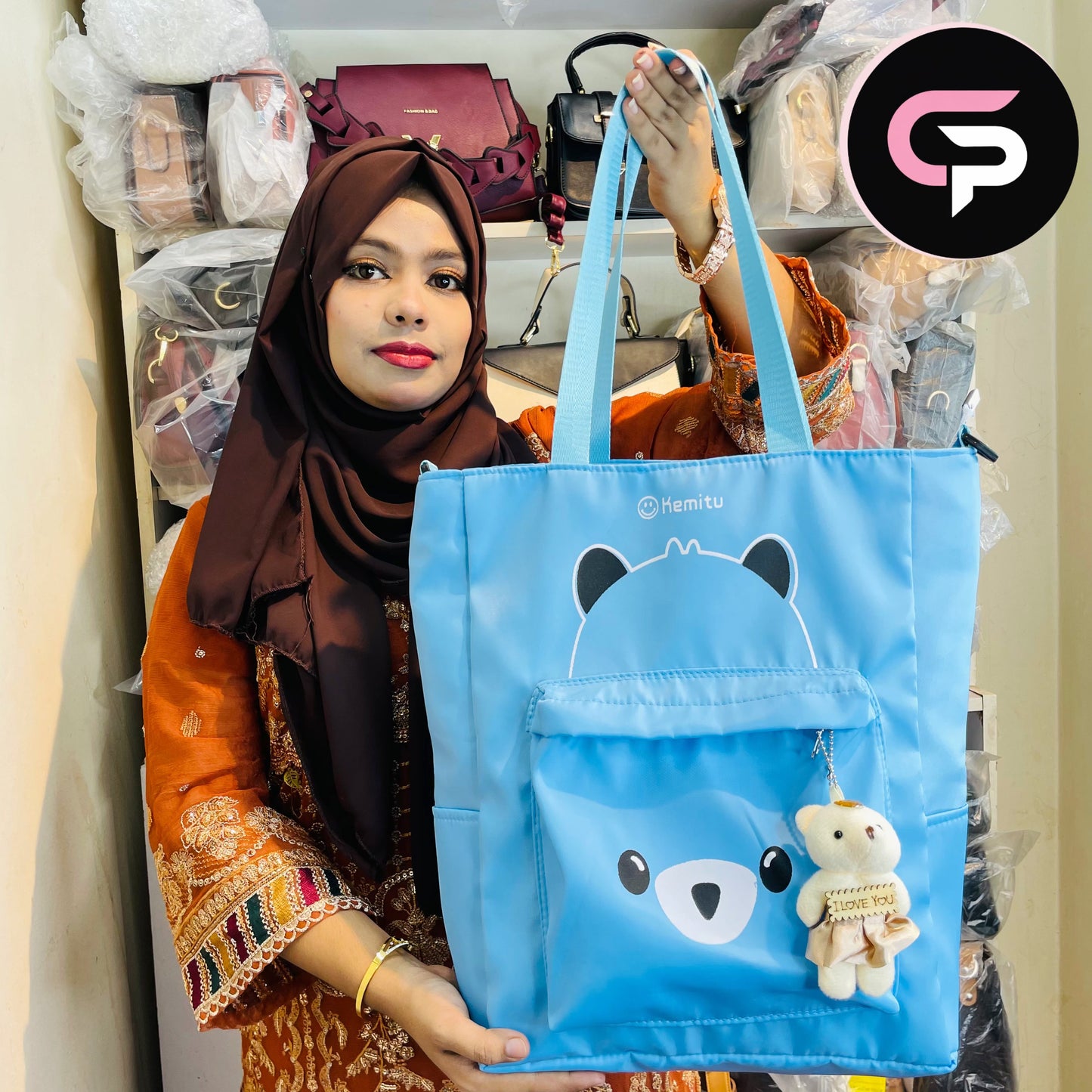 Cute Bear Print Tote Bag for Women – Casual Shoulder Bag with Charm