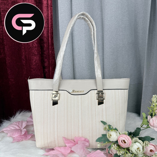 Beige Textured Tote Bag with Dual Shoulder Handles