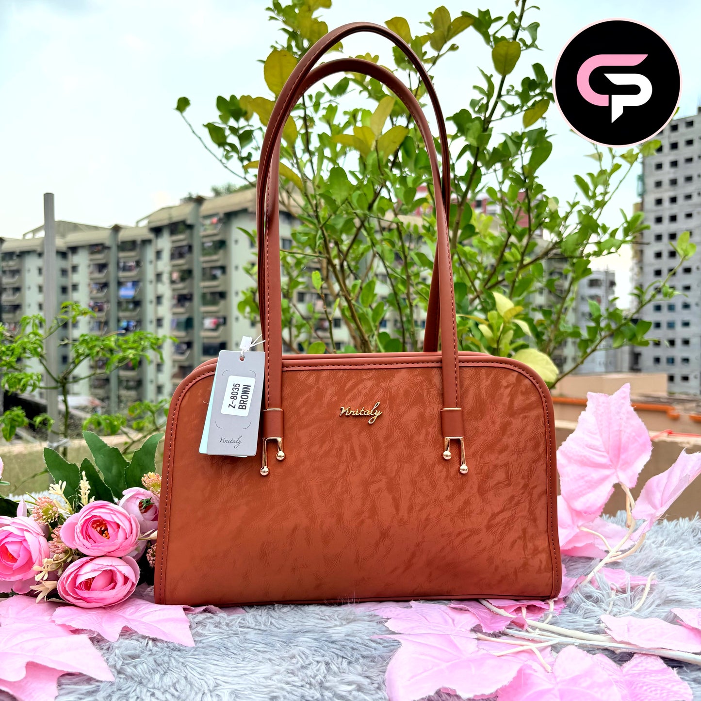 Premium brown Textured Ladies Shoulder Bag (